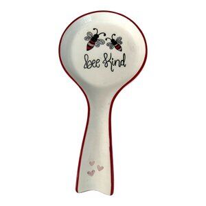 Fig & Fern Bee Kind Ceramic Spoon Rest White Red Farmhouse Kitchen